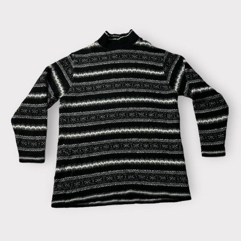 Vintage 1990s grunge black and white striped wool-blend mock turtleneck
